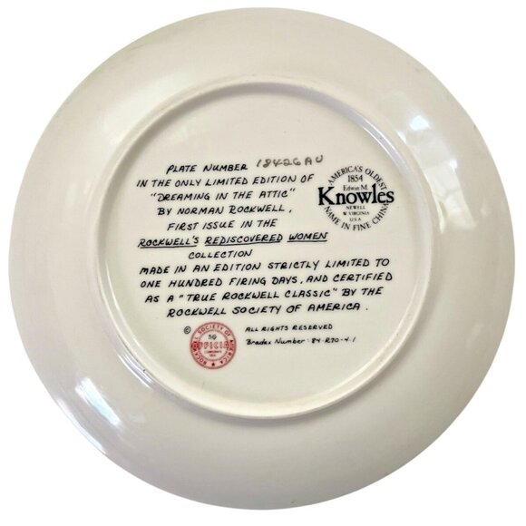 Norman Rockwell’s DREAMING IN THE ATTIC Limited Edition Collectors Plate #18426A - Picture 2 of 3